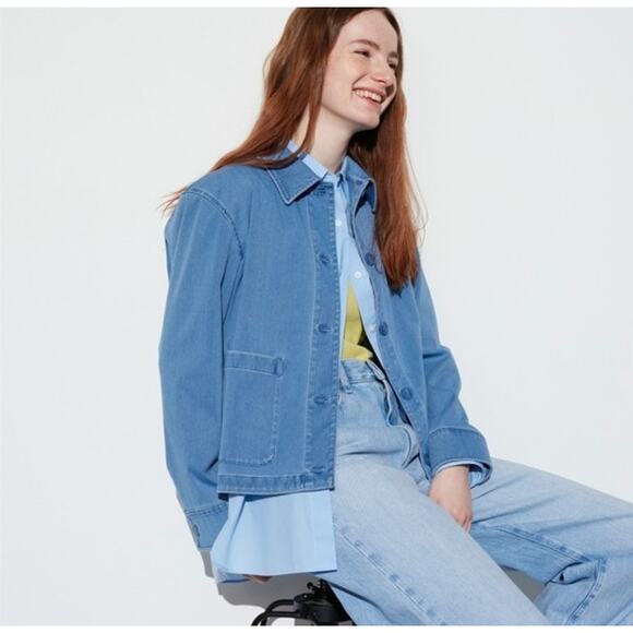 Uniqlo Soft Jersey Relaxed Denim Boxy Barn Jacket Blue, Medium - Picture 1 of 12